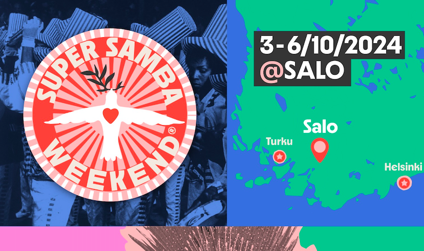 Kartta, jossa keskellä Salo sekä vieressä Super Samba Weekend logo