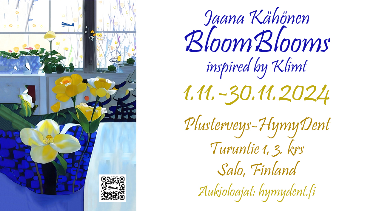 Taideteos, jossa kukkia BloomBlooms taidenäyttelystä