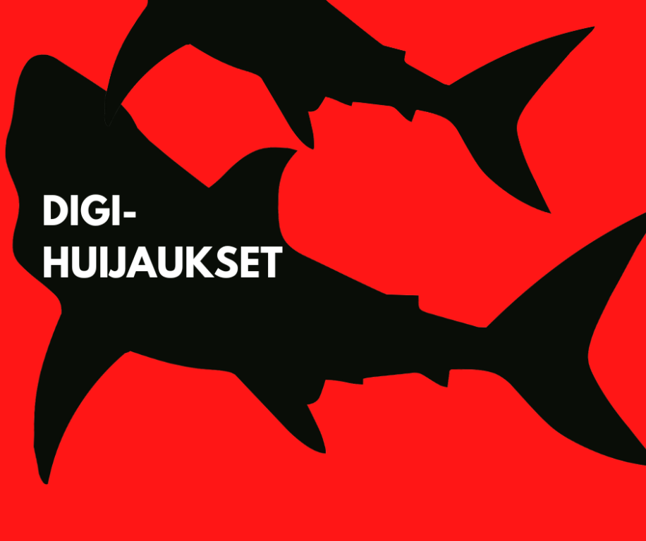 Punaisella taustalla mustia haikaloja ja teksti: Digihuijaukset.