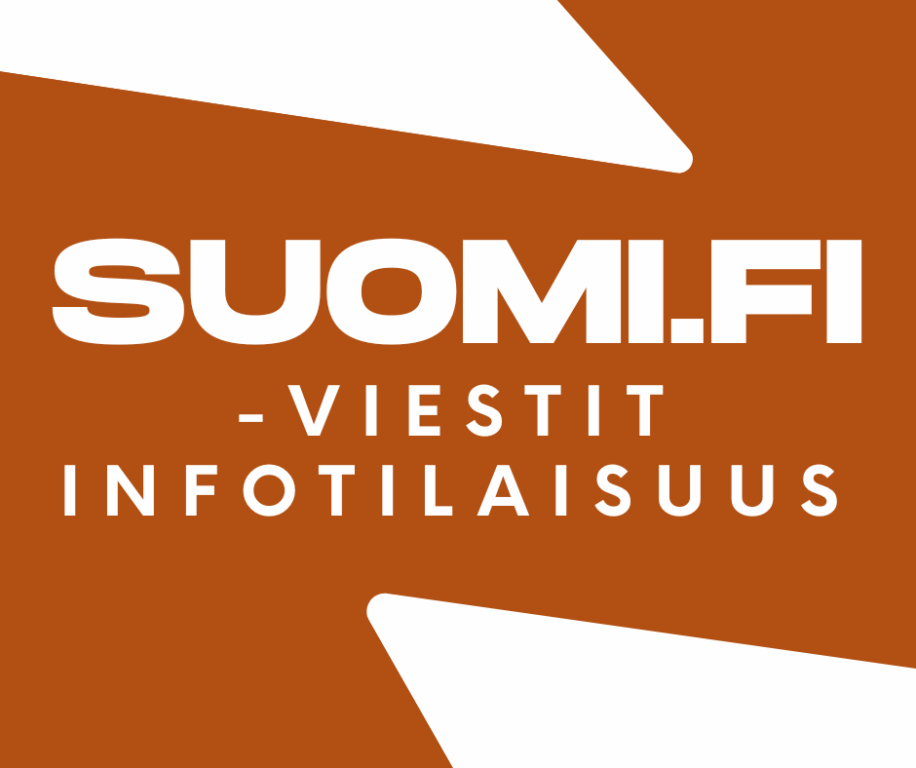 Ruskealla taustalla isoin valkoisin kirjaimin: Suomi.fi