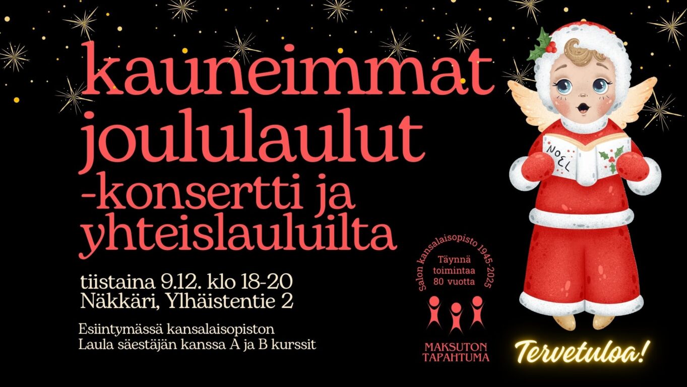 joululaulutilaisuus 9.12.2025 kello kuudesta kahdeksaan, Ylhäistentie 2