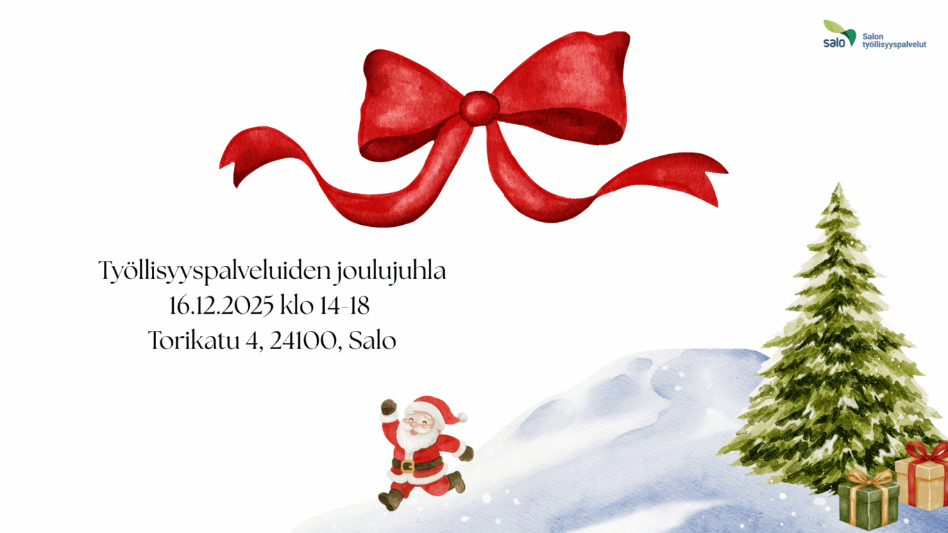 Työllisyyspalveluiden joulujuhla 16.12.2025 klo 14-18, Torikatu 4, 24100, Salo