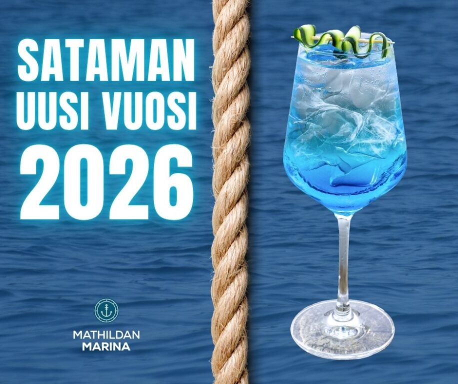 Sininen drinkki Mathildan Marinan satamassa