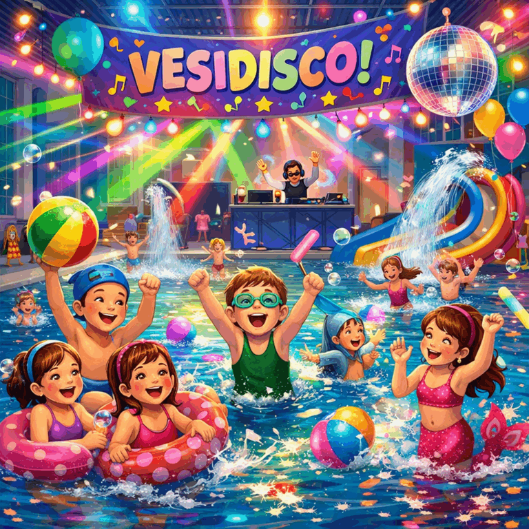 Kuvitettu kuva lasten vesidiskosta