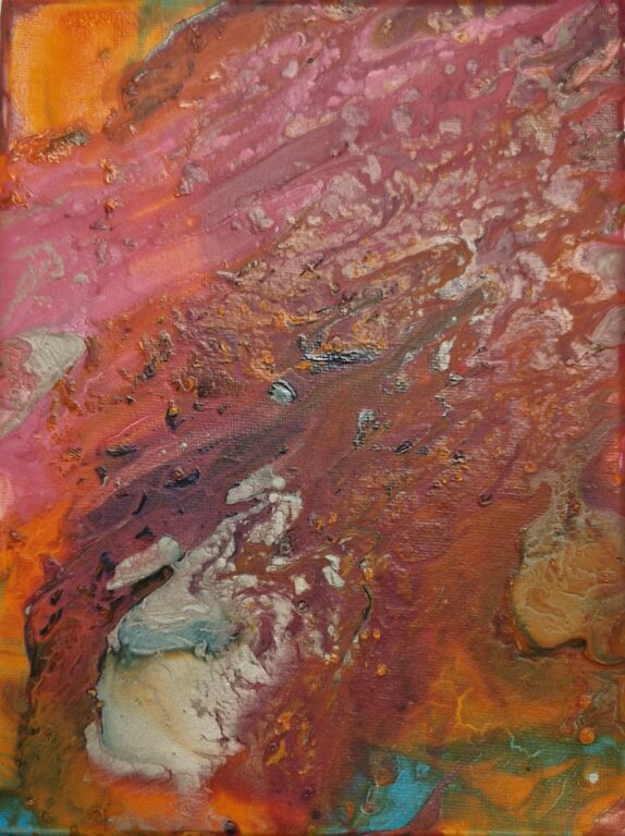 Kokeilujen ilta, pour painting, kierrätyskuningatar