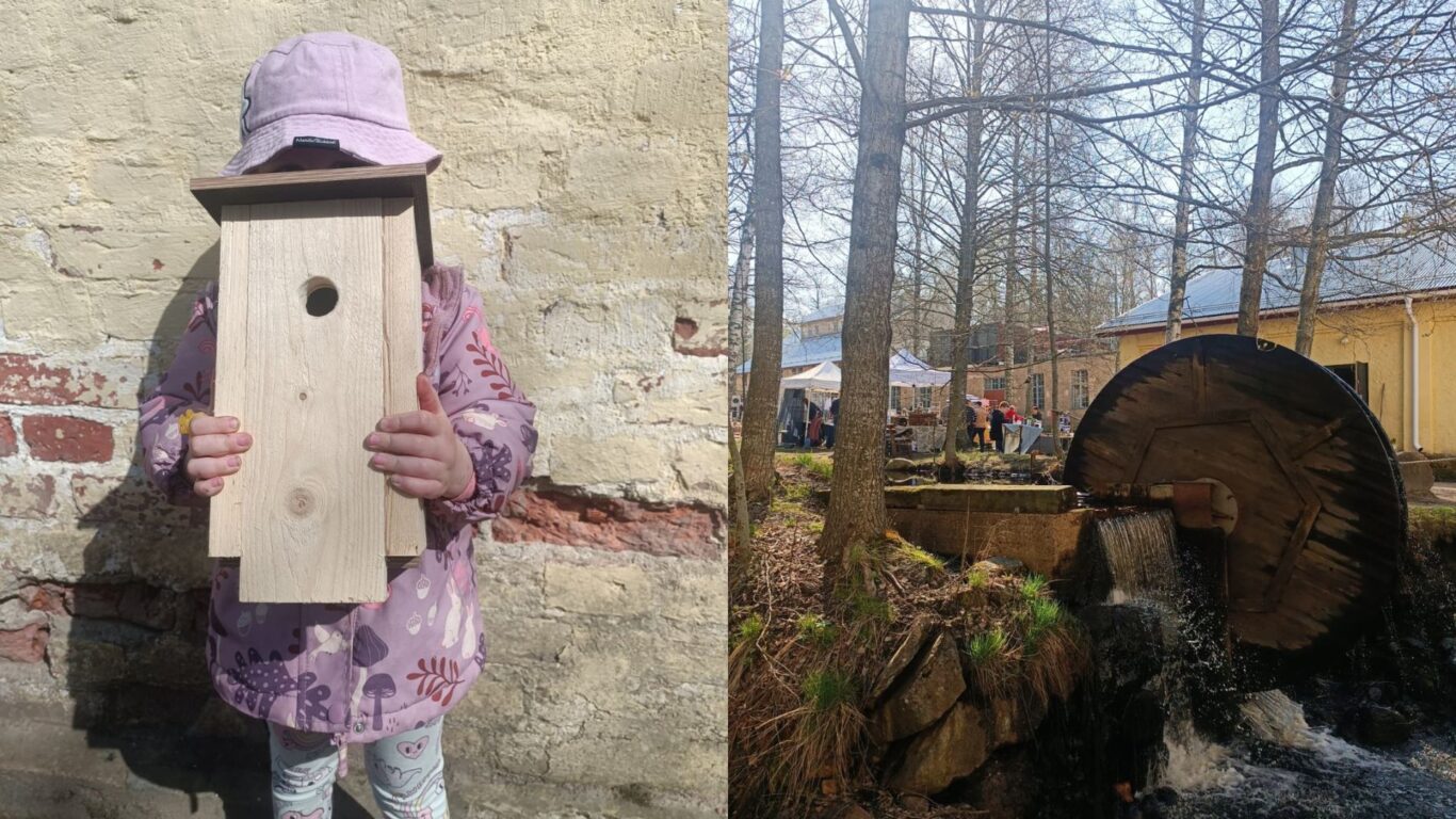 Lapsi ja linnunpönttö ruukkimaisma