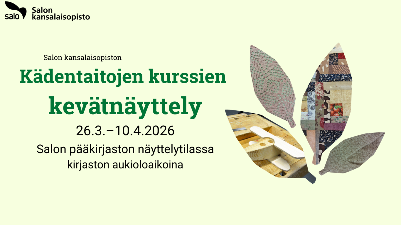 kevätnäyttelyn mainos, jossa kuvia tekstiilitöistä ja puutyöstä
