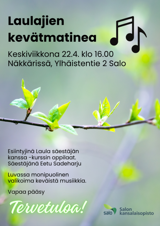 salon kansalaisopiston laulukurssilaisten laula säestäjän kanssa kevätnäytös 22.4.2026 klo 16