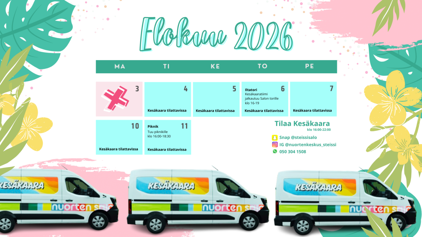 Kesäkaaran elokuun kalenteri 2026