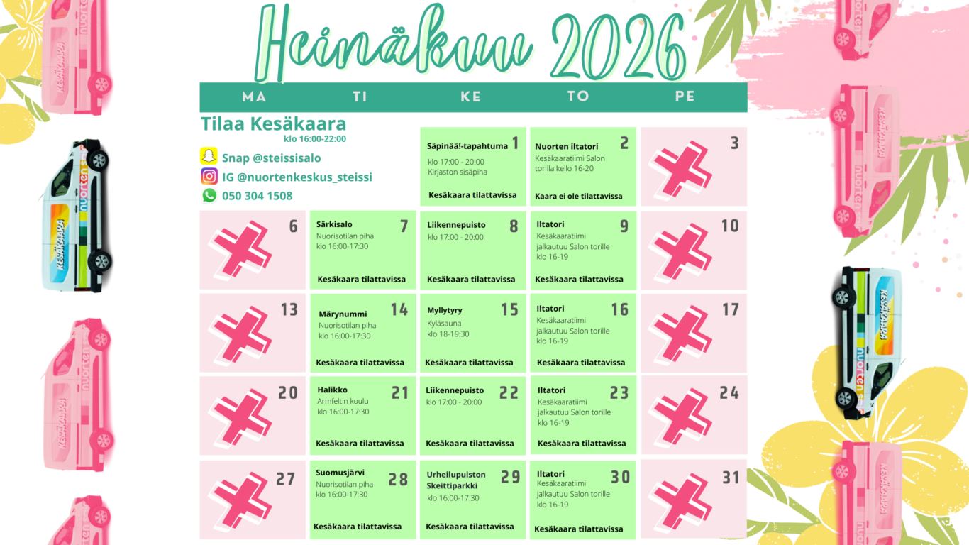 Kesäkaaran heinäkuun kalenteri 2026
