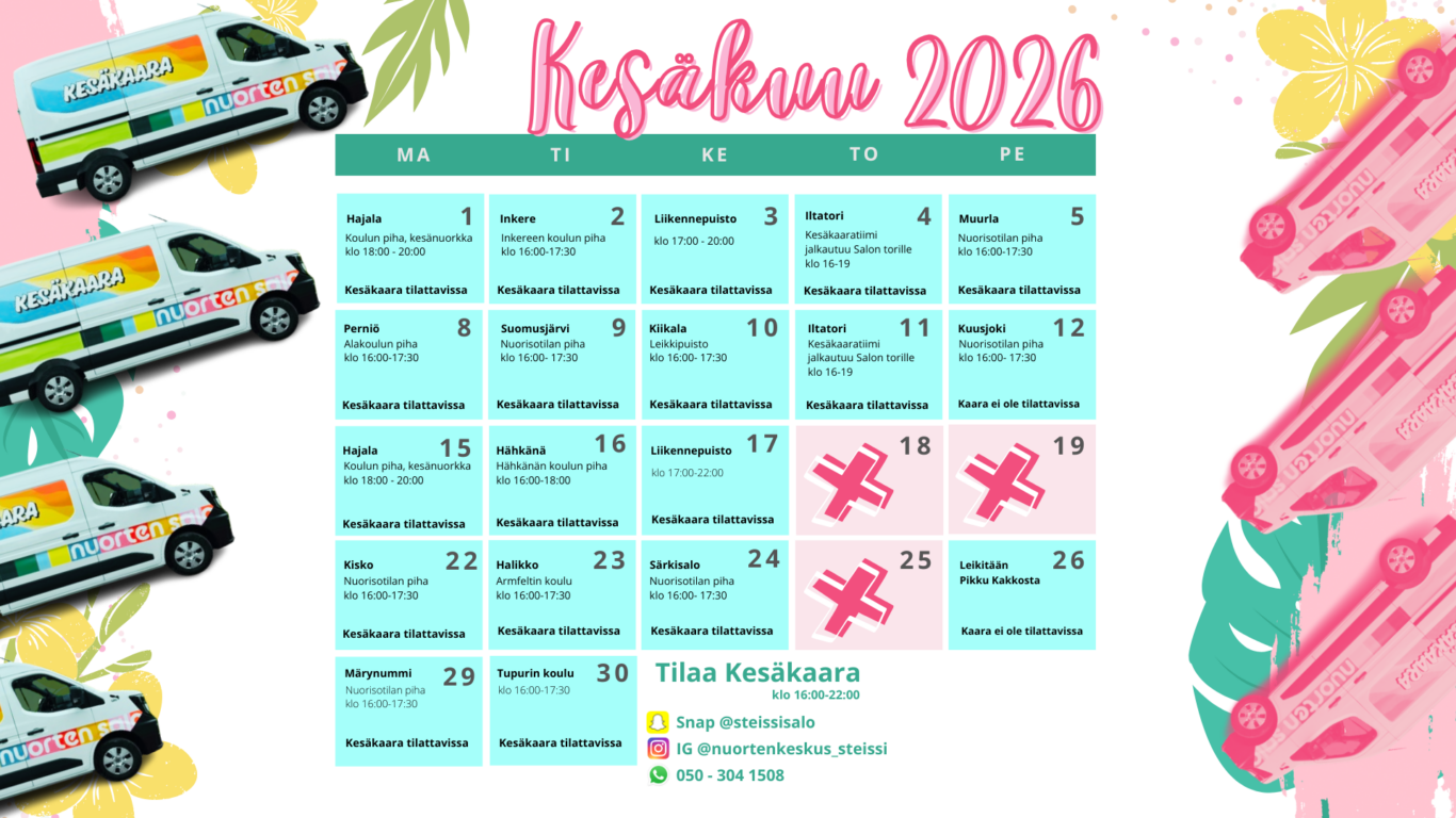 Kesäkaaran kesäkuun kalenteri 2026
