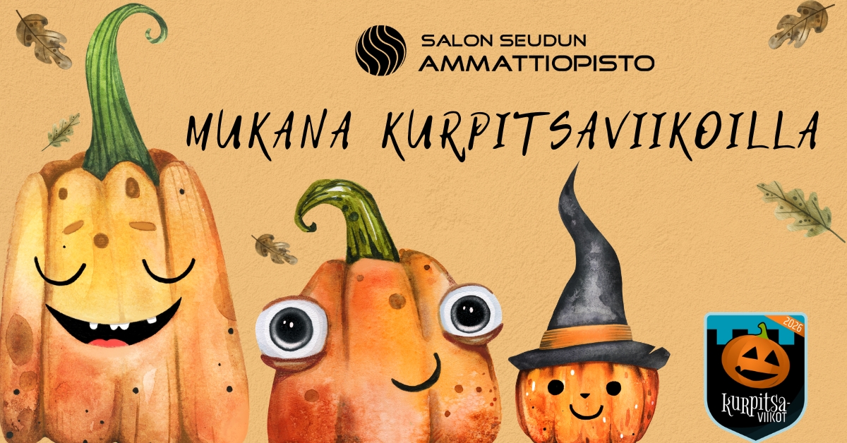 Salon seudun ammattiopisto mukana Kurpitsaviikolla! Vekkulit kurpitsat valloittavat kuvassa.